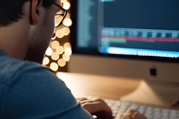 Stable Diffusion - Un hombre escribiendo en su computadora