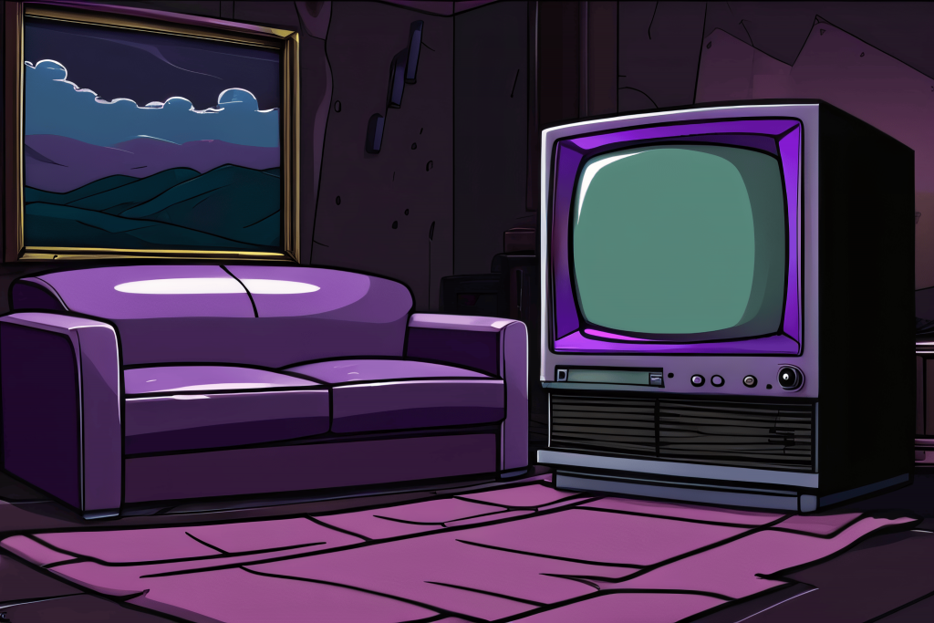 Recreación del sillon morado de los Simpsons y su TV