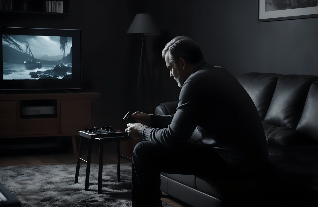 Stable Diffusion - Un hombre jugando en una consola