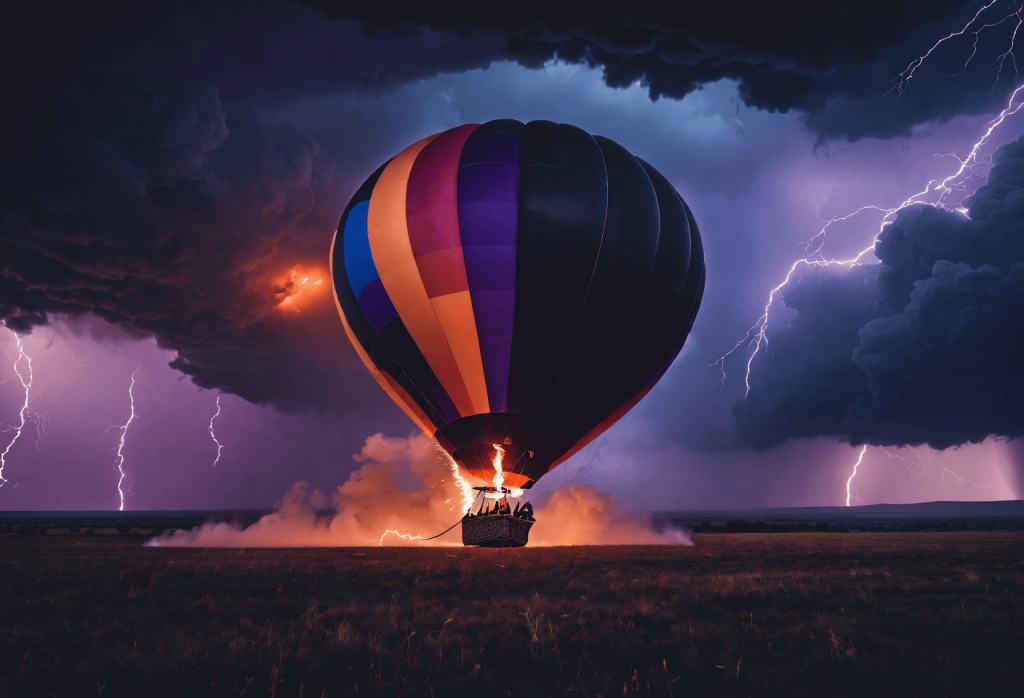 Stable Diffusion - Un globo de aire caliente en una tormenta