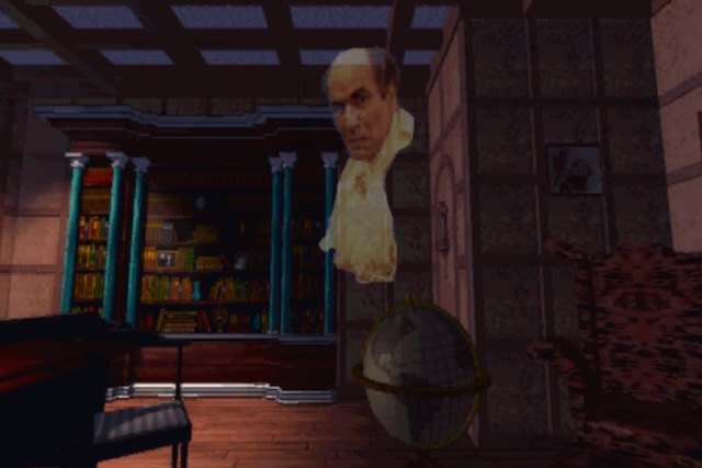 El fantasma de Henry Stauff flotando en la biblioteca.