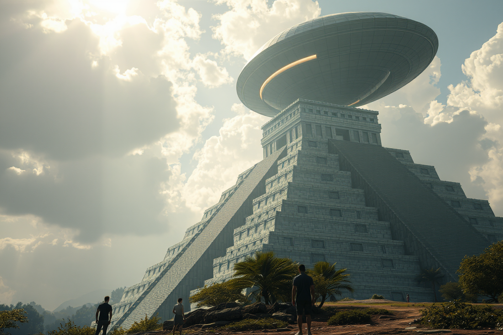 Flux - Aliens observando su recién terminada pirámide en Yucatán
