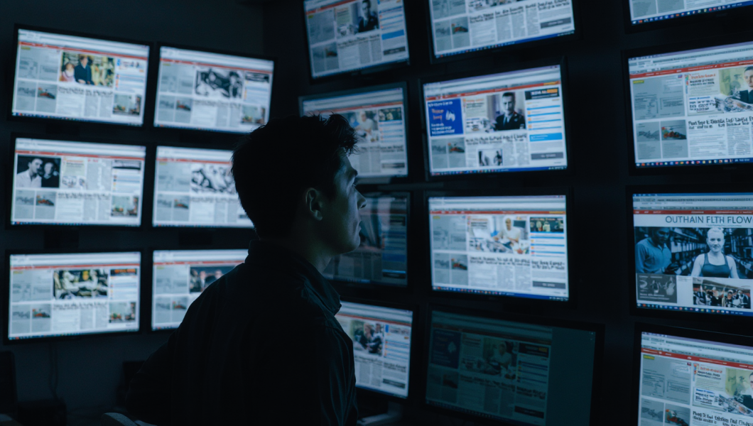 Flux - Un compa viendo noticias en las computadoras