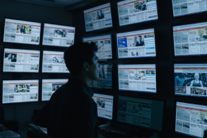 Flux - Un compa viendo noticias en las computadoras