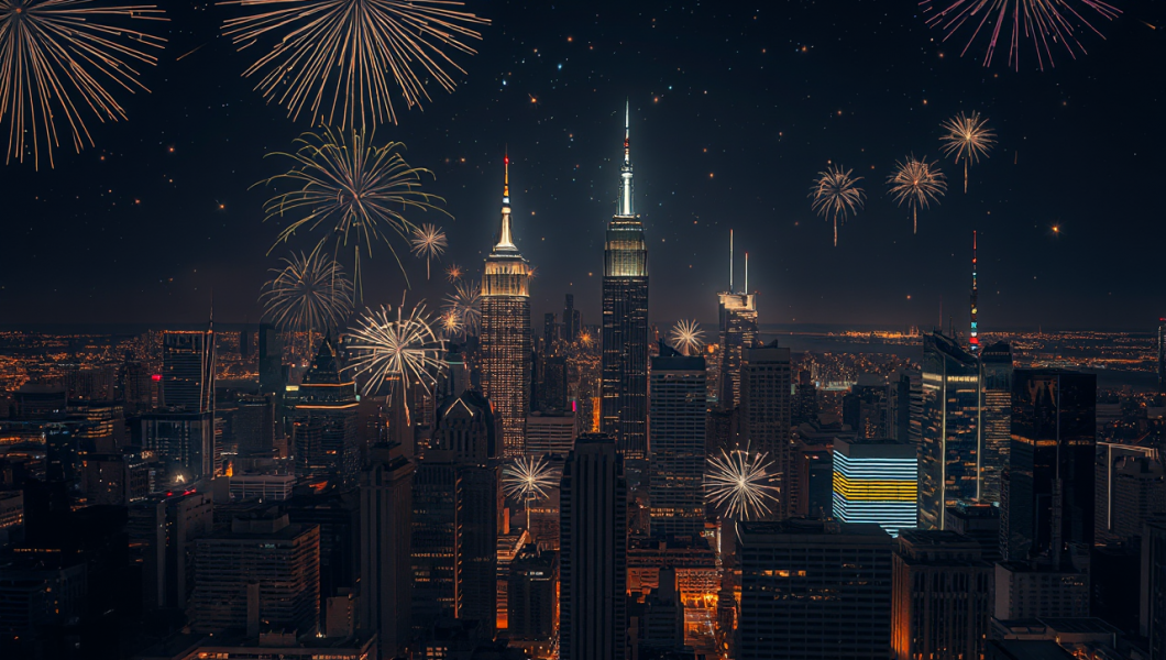 Flux - Una ciudad durante las celebraciones del Año Nuevo.