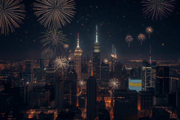 Flux - Una ciudad durante las celebraciones del Año Nuevo.