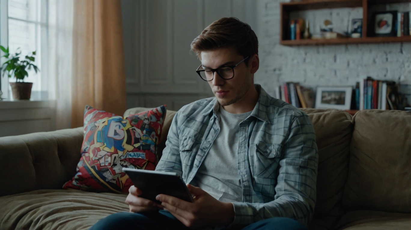 Leonardo.ai - un hombre leyendo comics en su tableta