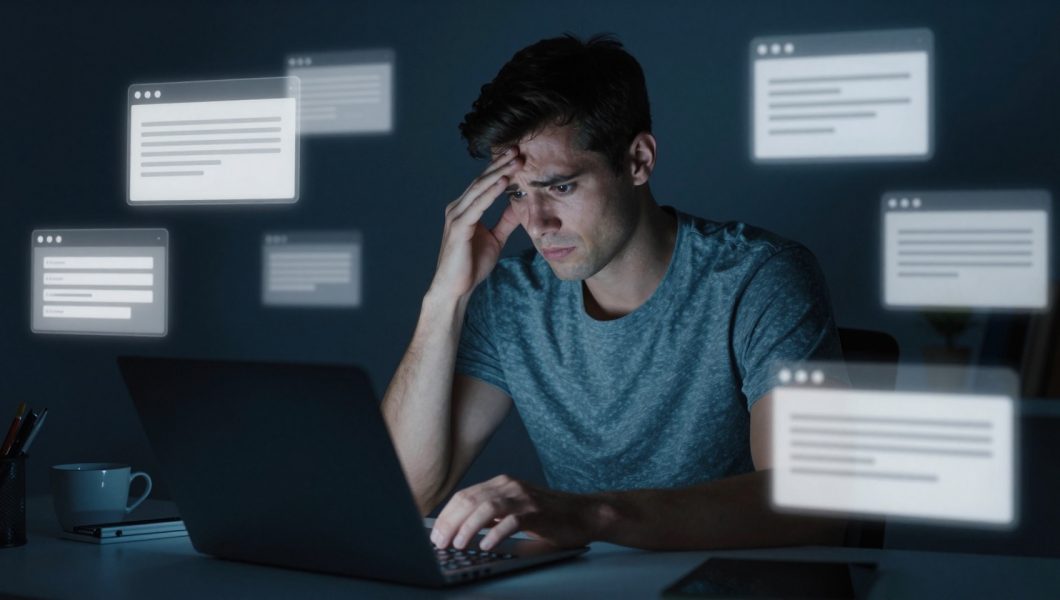 Man with Head in Hand at Laptop