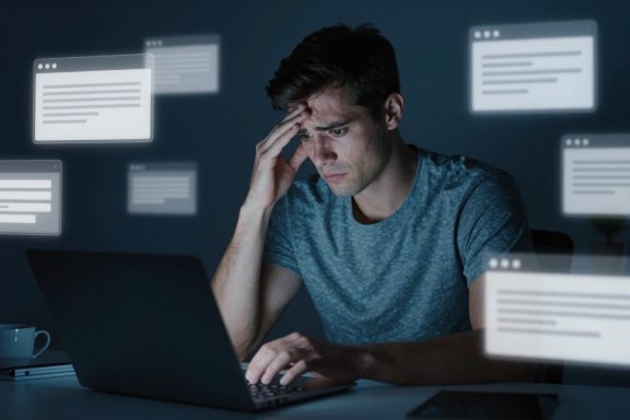Man with Head in Hand at Laptop
