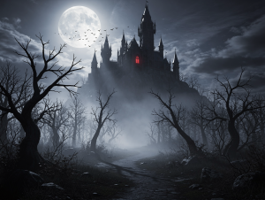 Moonlit Castle with Red Light