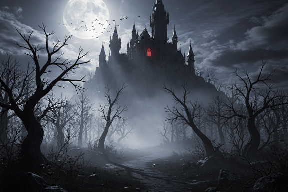 Moonlit Castle with Red Light