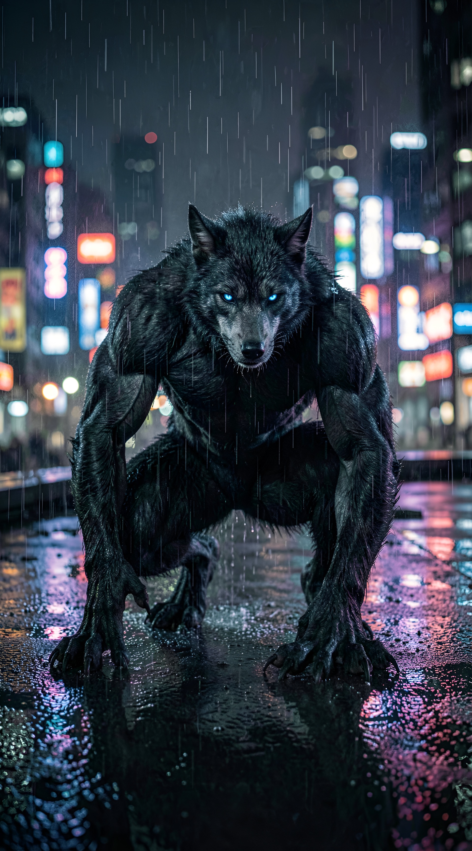 cinematic still Cinematic photorealistic image of a modern muscular athletic werewolf character crouched on a rain-slicked urban rooftop at night, sleek dark fur, glowing eyes, city lights and neon reflections blurred in the background, dynamic action pose, dramatic cool-toned cinematic lighting, hyperrealistic detail, contemporary horror-action movie atmosphere, no text, no letters . emotional, harmonious, vignette, highly detailed, high budget, bokeh, cinemascope, moody, epic, gorgeous, film grain, grainy
-anime, cartoon, graphic, text, painting, crayon, graphite, abstract, glitch, deformed, mutated, ugly, disfigured
Steps: 4, Sampler: DDIM Trailing, Guidance Scale: 1.0, Seed: 226087930, Size: 960x1728, Model: flux_2_klein_9b_q6p.ckpt, Strength: 1.0, Seed Mode: Scale Alike, Upscaler: realesrgan_x2plus_f16.ckpt, Shift: 3.0, CLIP Skip: 2