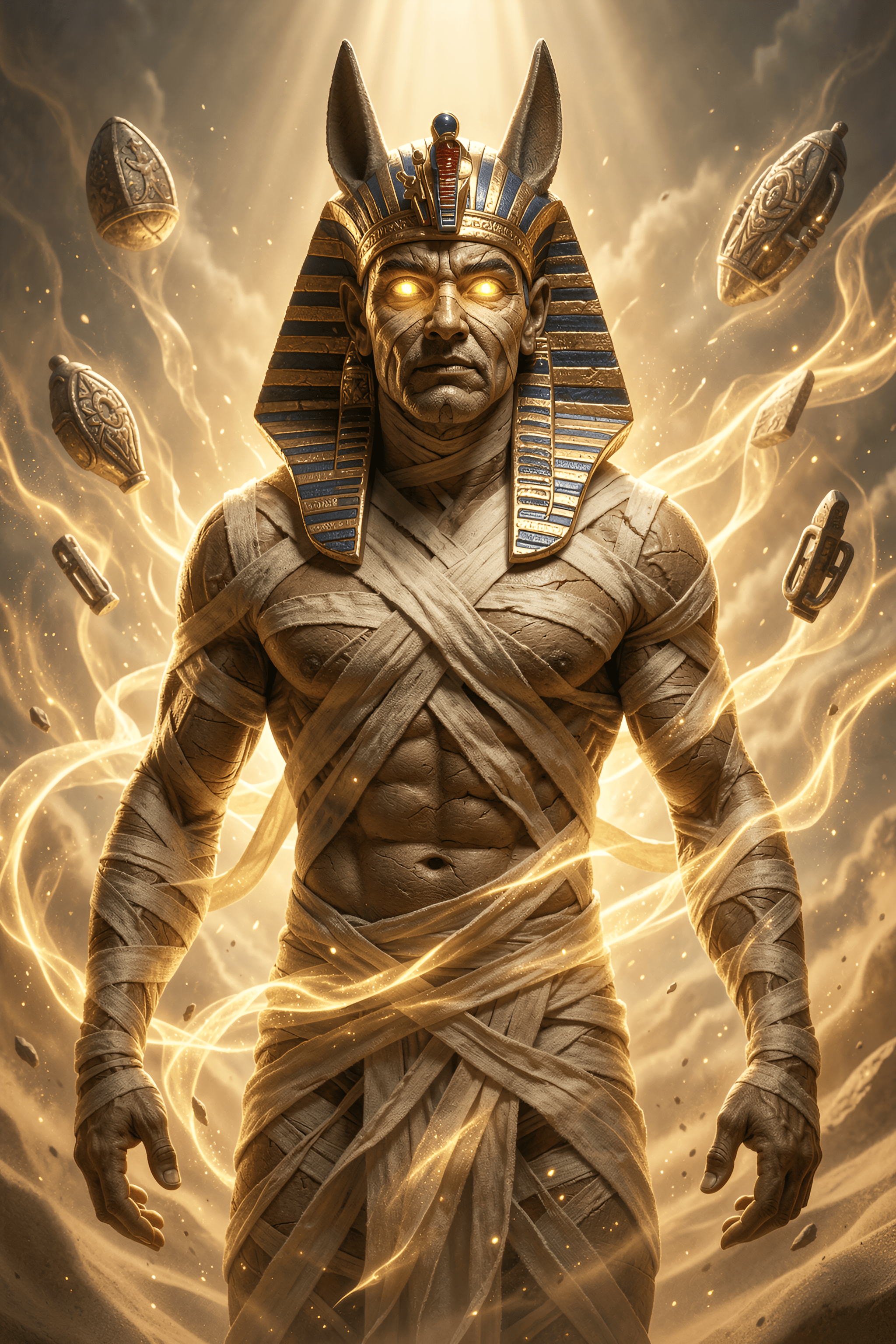 Mummified Pharaoh with Floating Ankh