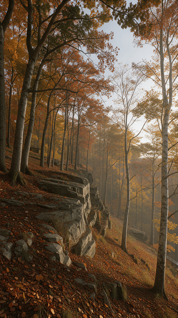 cinematic_photorealistic_vertical_landscape_of_a_quiet_rocky_wooded_hillside_ledge_at_the_edge_of_a_new_england_town_in_autumn__bare_rock_outcrop__oak_and_birch_trees_with_fallen_leaves_1611142137