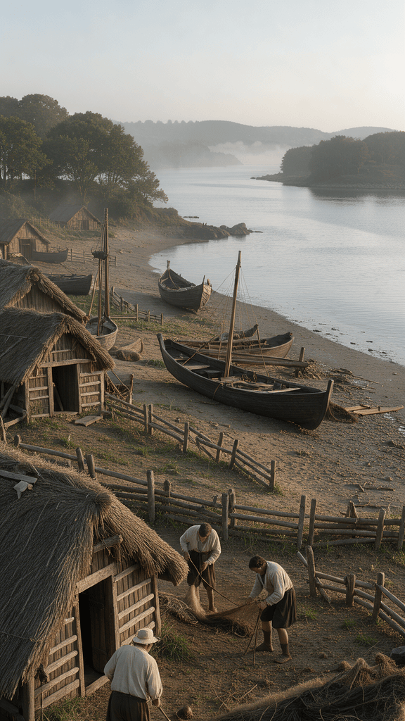 cinematic_photorealistic_vertical_shot_of_a_small_english_fishing_and_farming_settlement_at_the_mouth_of_a_tidal_river_in_new_england__1626__rough_timber_and_thatch_huts__split_rail_fen_1442890316